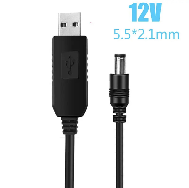 Кабель для роутера від повербанка з перетворювачем на 12V, DC 2.1x5.5mm, USB 12V, 1м Чорний