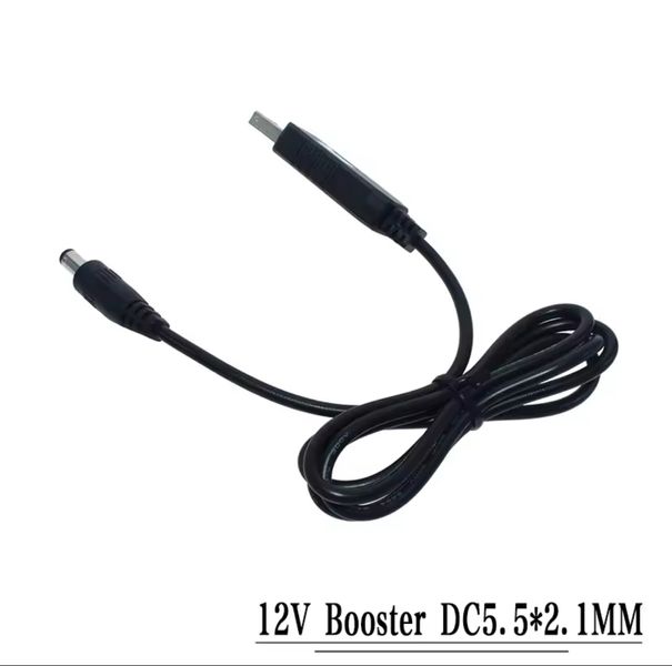 Кабель для роутера від повербанка з перетворювачем на 12V, DC 2.1x5.5mm, USB 12V, 1м Чорний