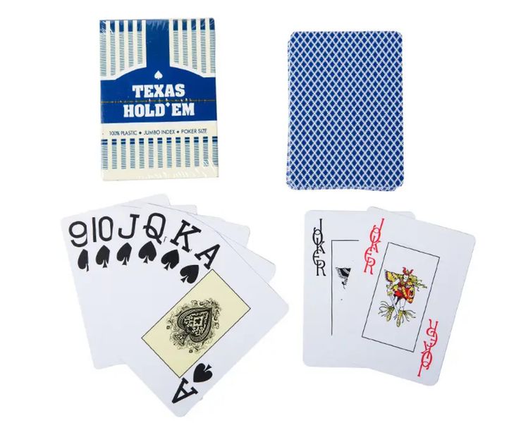 Карти гральні TEXAS HOLDEM сині, пластик, водонепроникні для покеру, дурак, Синій